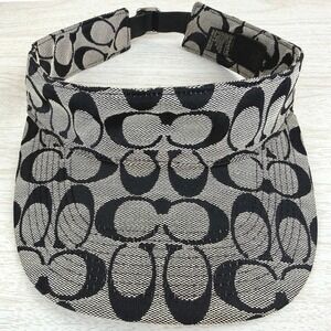 COACH Signature Visor M/L Gray Black Logo Golf Beach Resort Vacation Tennis Y2K